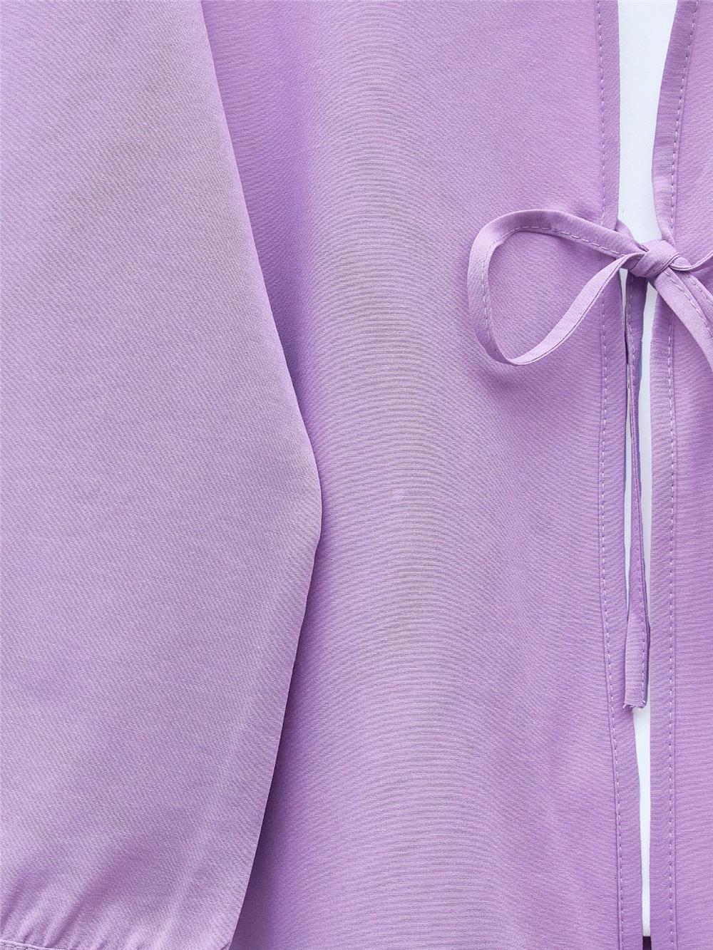 Önü Bağcıklı Poplin Kimono -Lila-253-13051-R42
