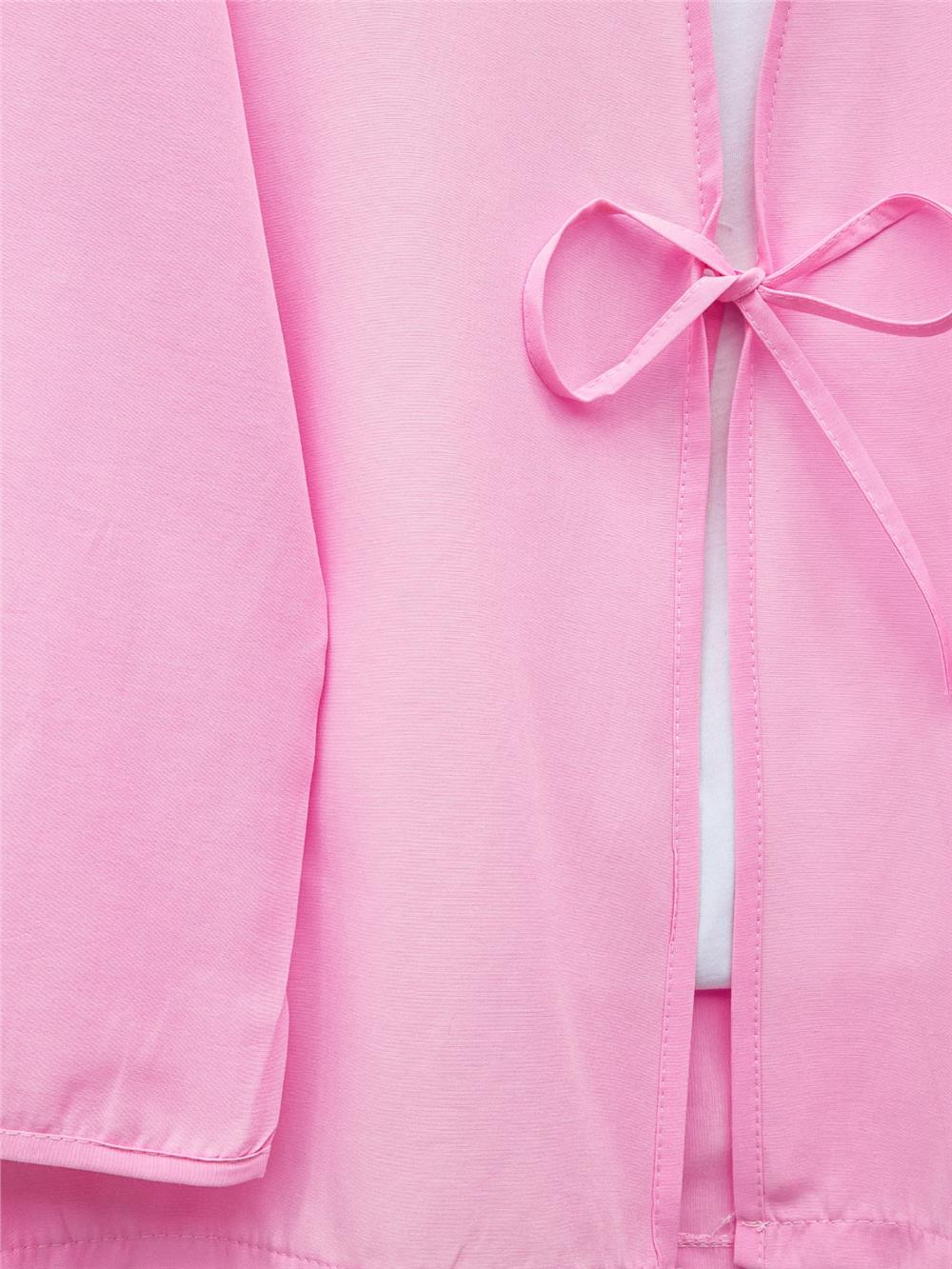 Önü Bağcıklı Poplin Kimono -Pembe-253-13051-R20