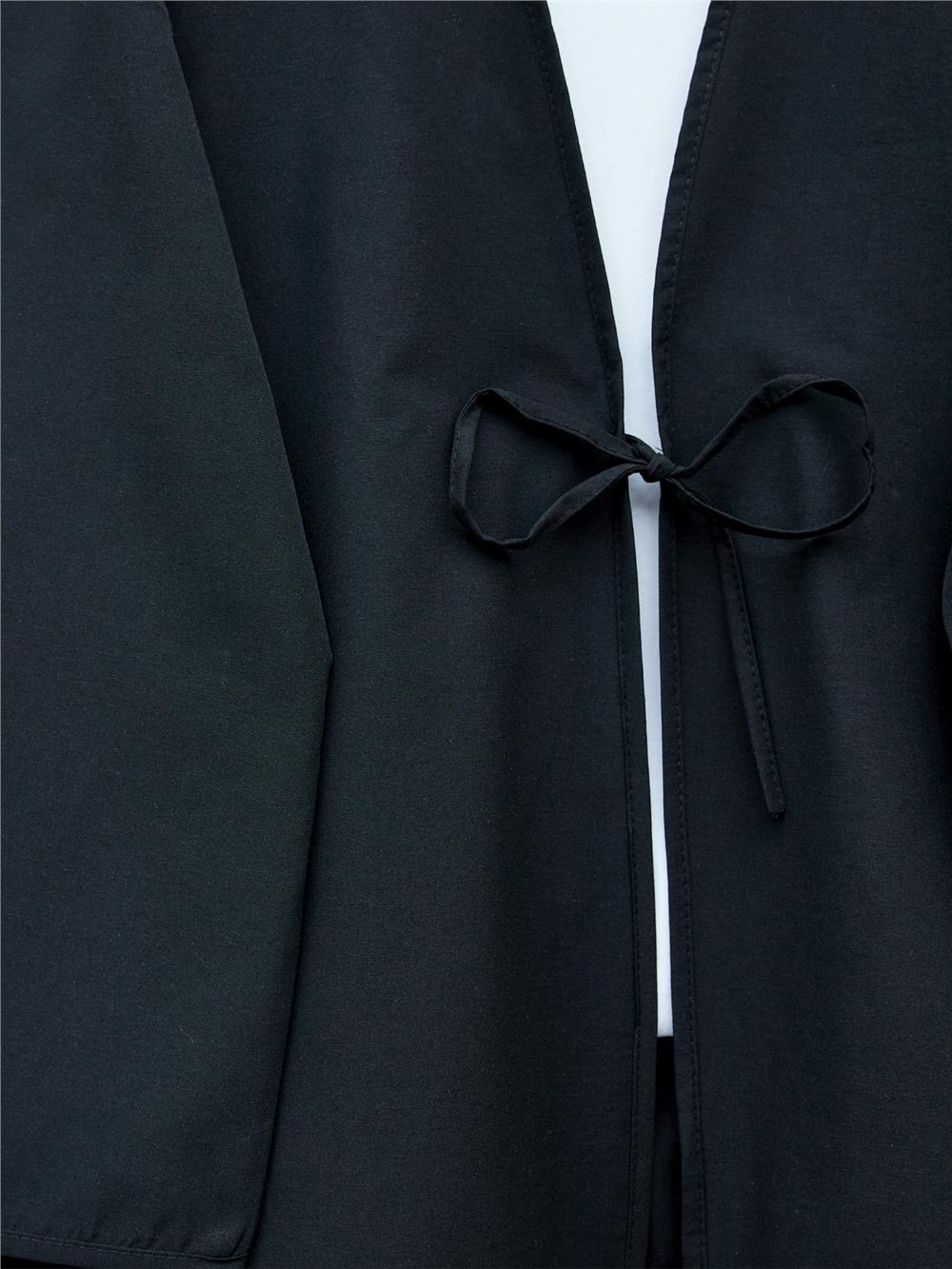 Önü Bağcıklı Poplin Kimono -Siyah-253-13051-R01