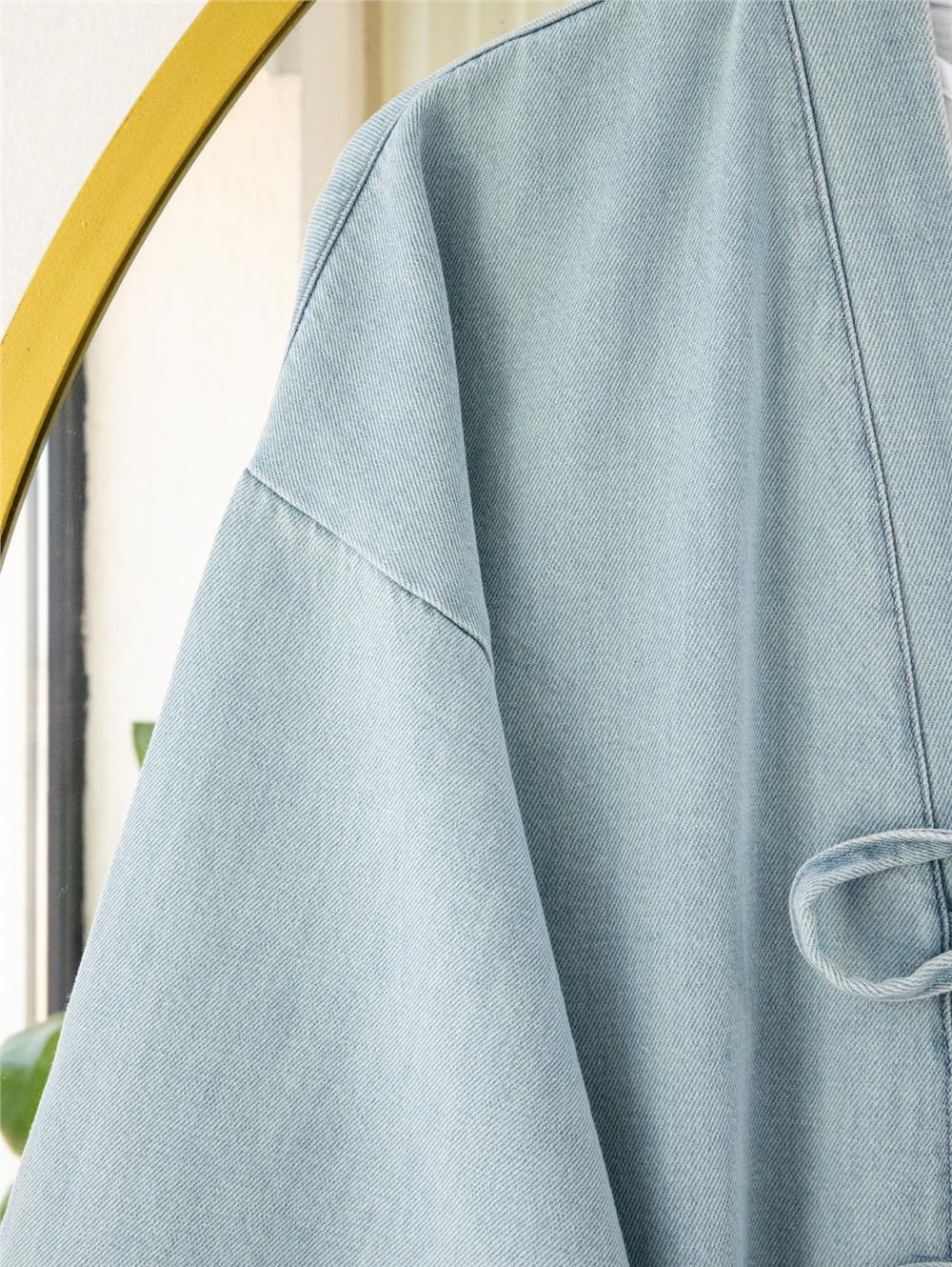 Önü Bağlamalı Cepli Pantolonlu Kot Kimono Takım   -Açık Mavi-417-17782-R25