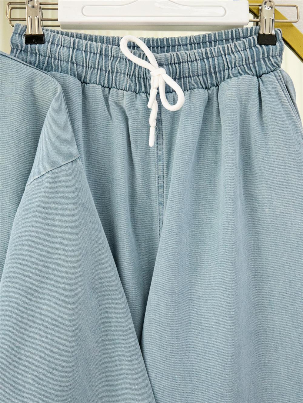 Önü Bağlamalı Cepli Pantolonlu Kot Kimono Takım   -Açık Mavi-417-17782-R25
