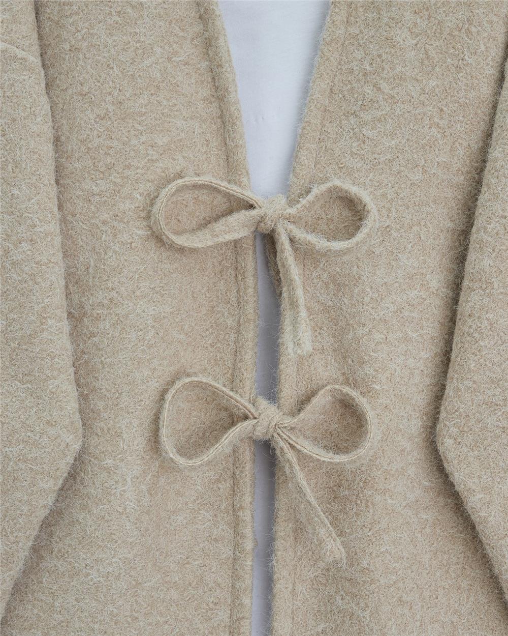 Önü Bağlamalı Sakallı Kimono -Bej-398-55003-R56