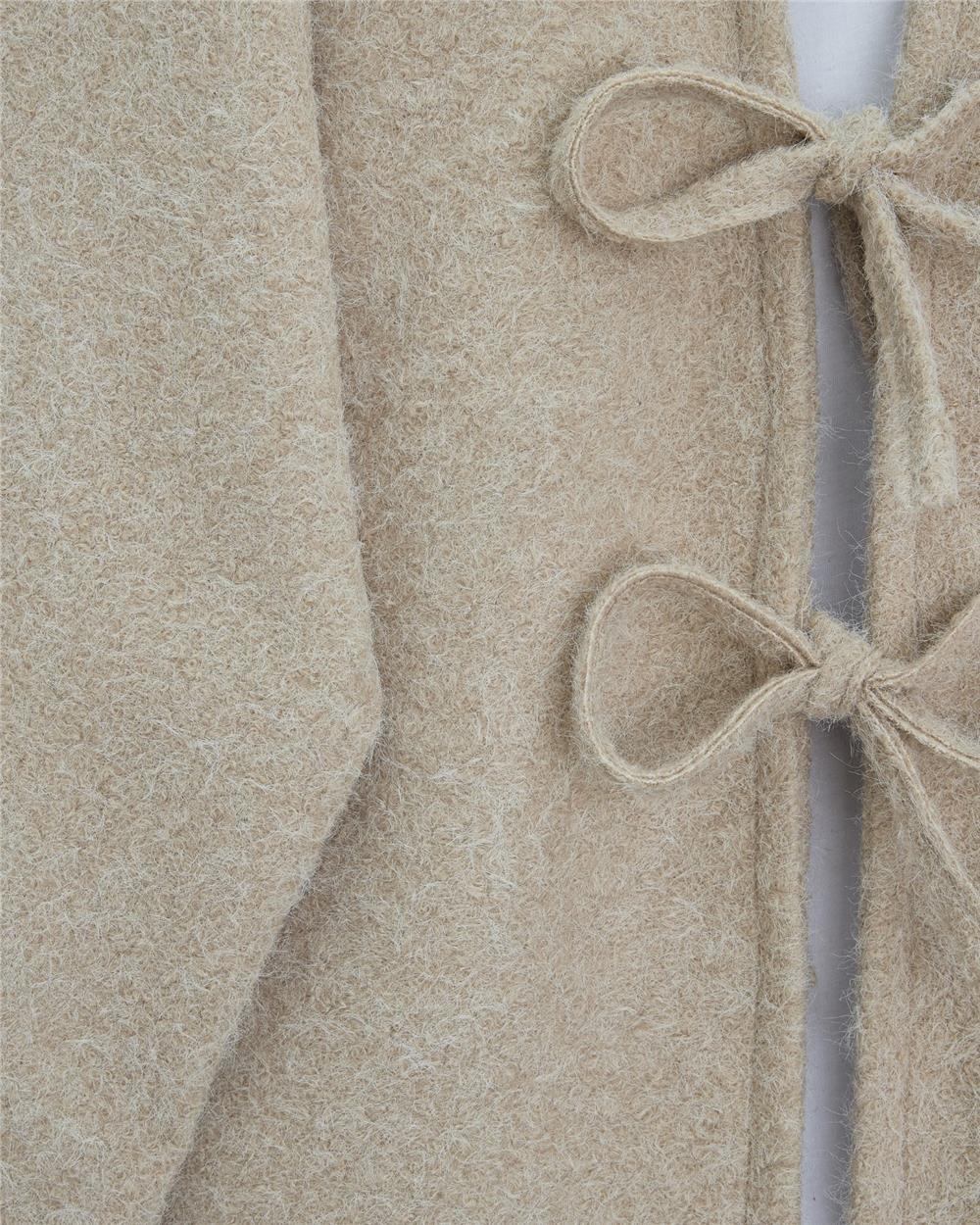 Önü Bağlamalı Sakallı Kimono -Bej-398-55003-R56
