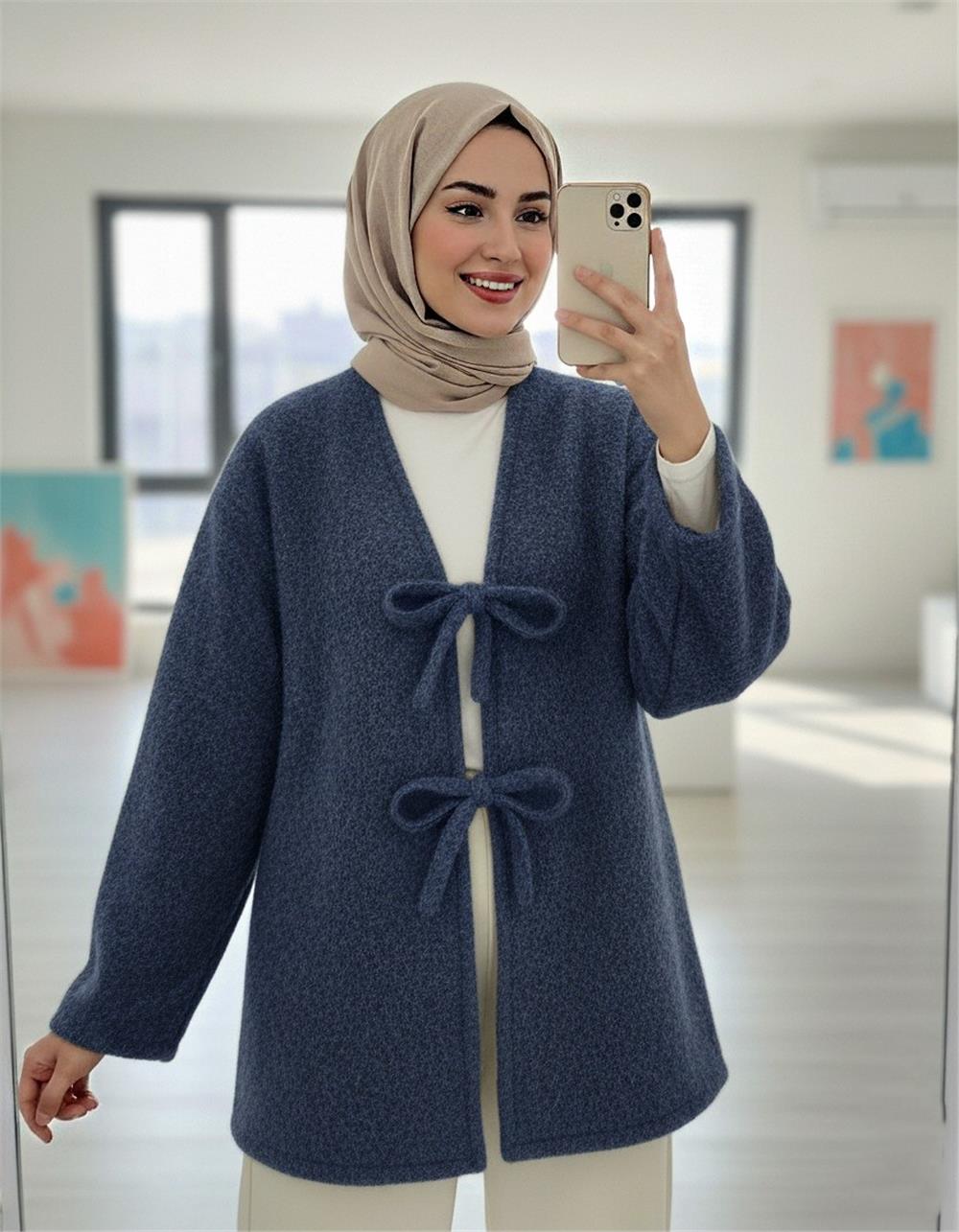Önü Bağlamalı Sakallı Kimono -Laci-398-55003-R03