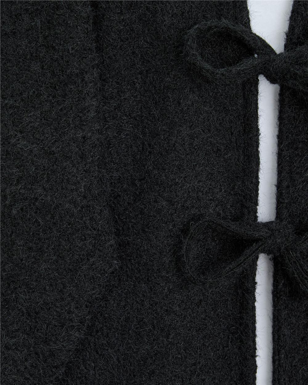 Önü Bağlamalı Sakallı Kimono -Siyah-398-55003-R01