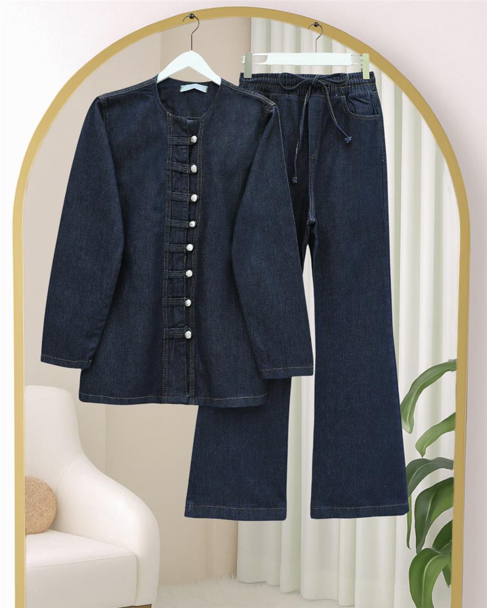 Önü Düğmeli Pantolonlu Kot Takım -Laci-417-17271-R03