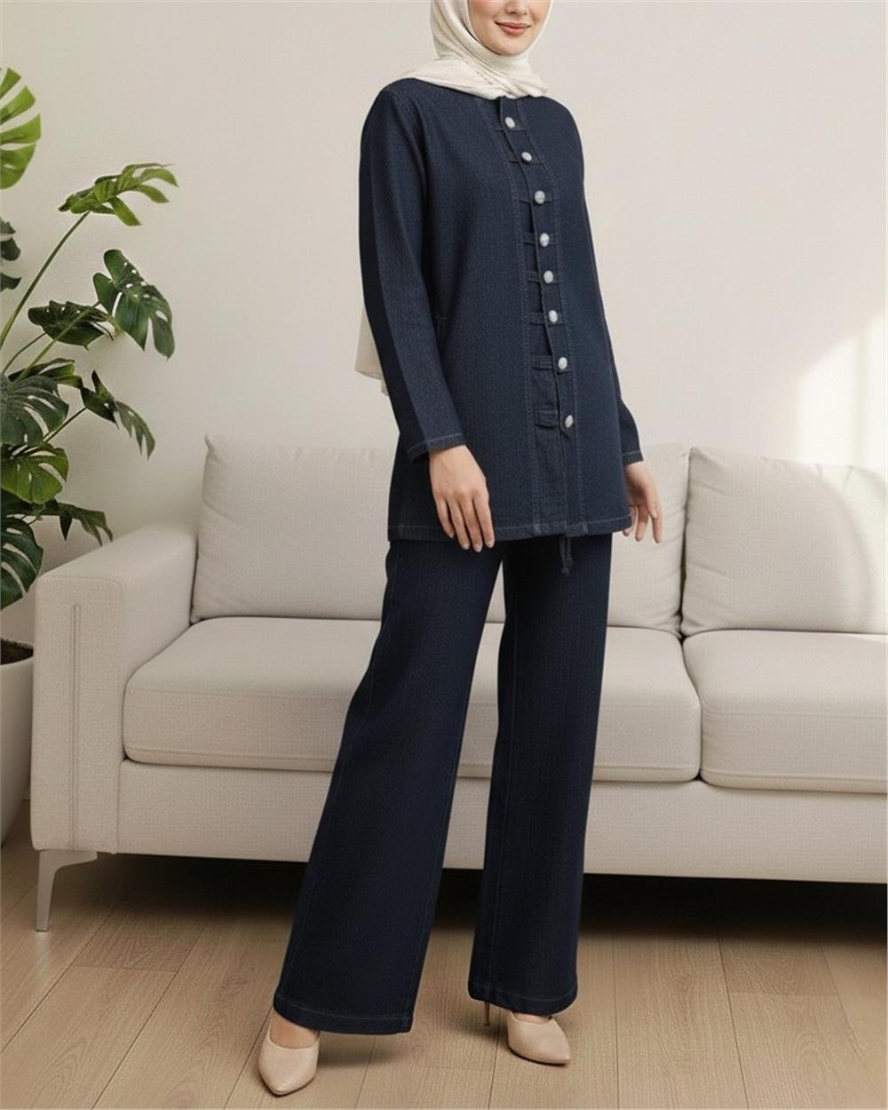Önü Düğmeli Pantolonlu Kot Takım -Laci-417-17271-R03
