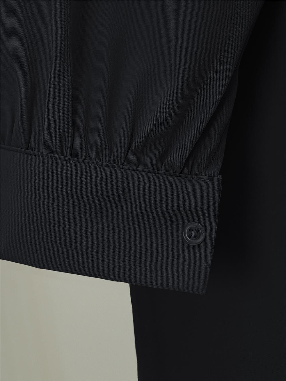 Önü Fiyonk Detaylı Bebe Yaka Poplin Gömlek      -Siyah-120-1596-R01