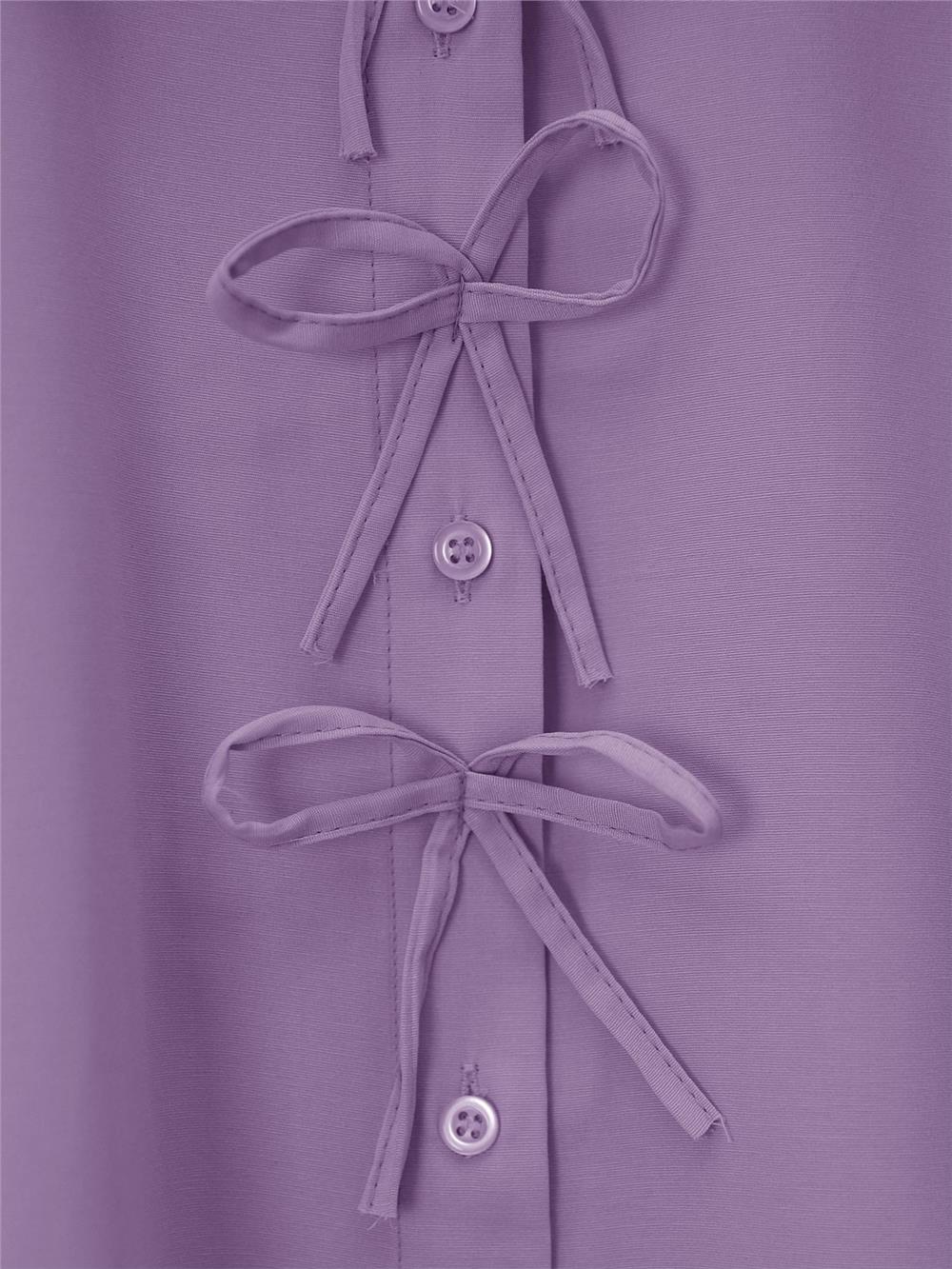Önü Fiyonk Detaylı Bebe Yaka Poplin Gömlek -Lila-120-1596-R42
