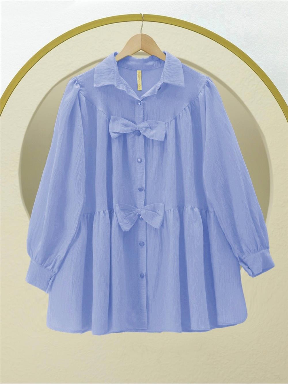 Önü Fiyonk Detaylı Parçalı Gömlek -Bebe Mavi-398-1026-R32
