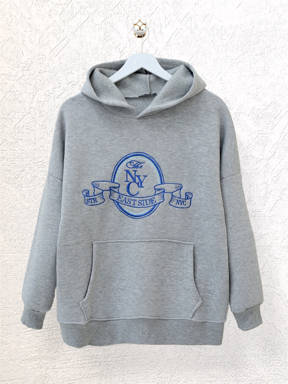 Front Embroidered Hooded Sweat - Gray-357-3040-R11