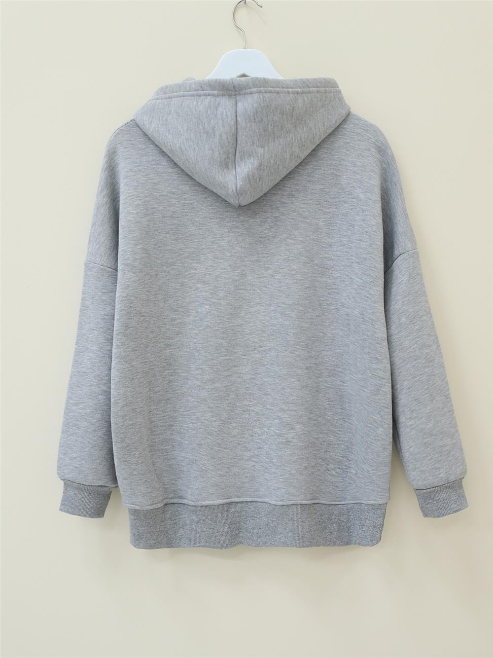 Front Embroidered Hooded Sweat - Gray-357-3040-R11