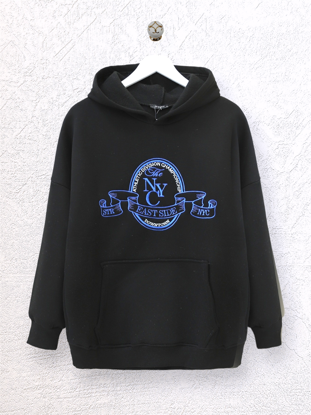 Front Embroidered Hooded Sweat -Black-357-3040-R01
