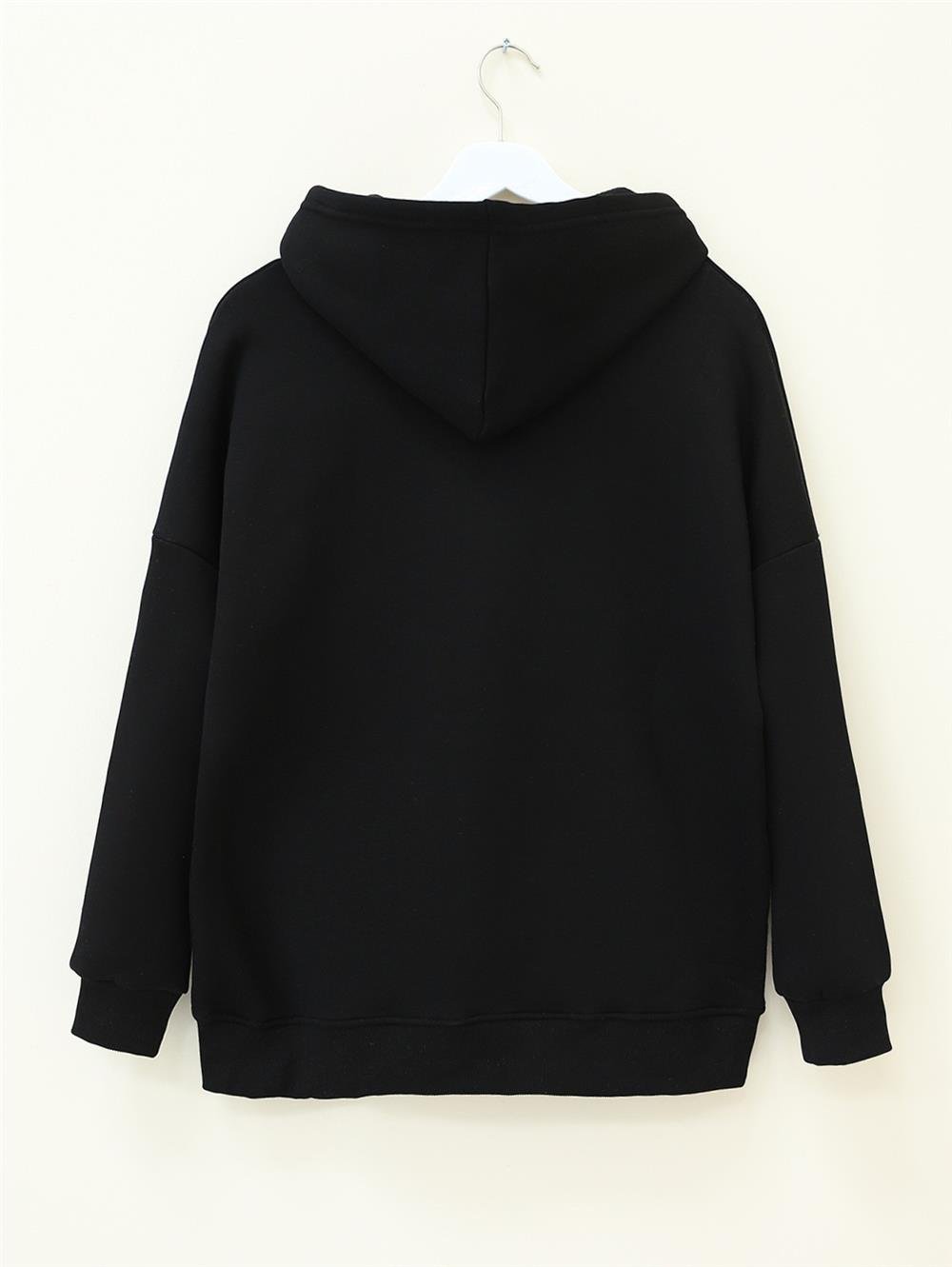 Front Embroidered Hooded Sweat -Black-357-3040-R01