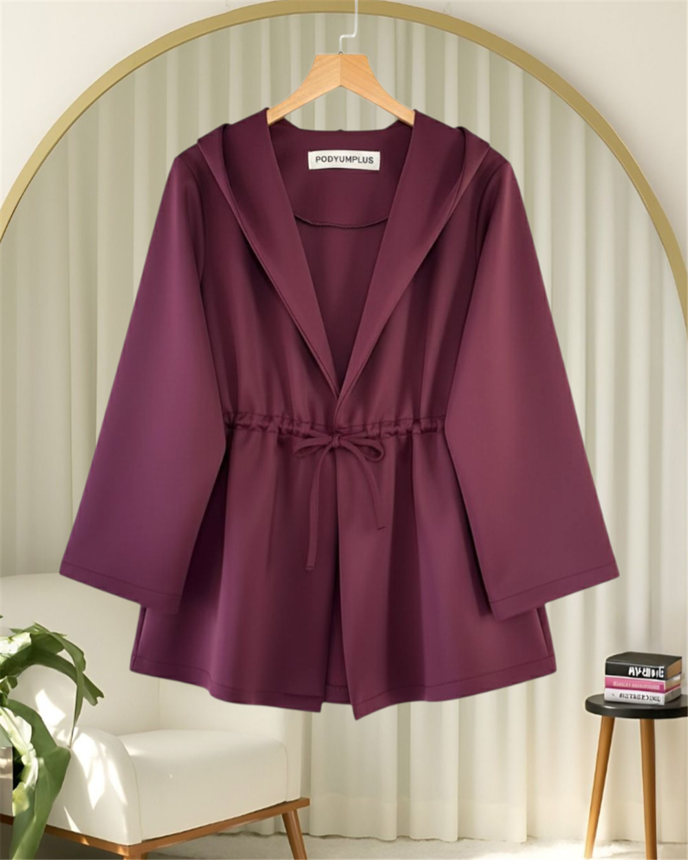 Önü Tünel Bağcıklı Scuba Kimono -Bordo-223-3066-R04
