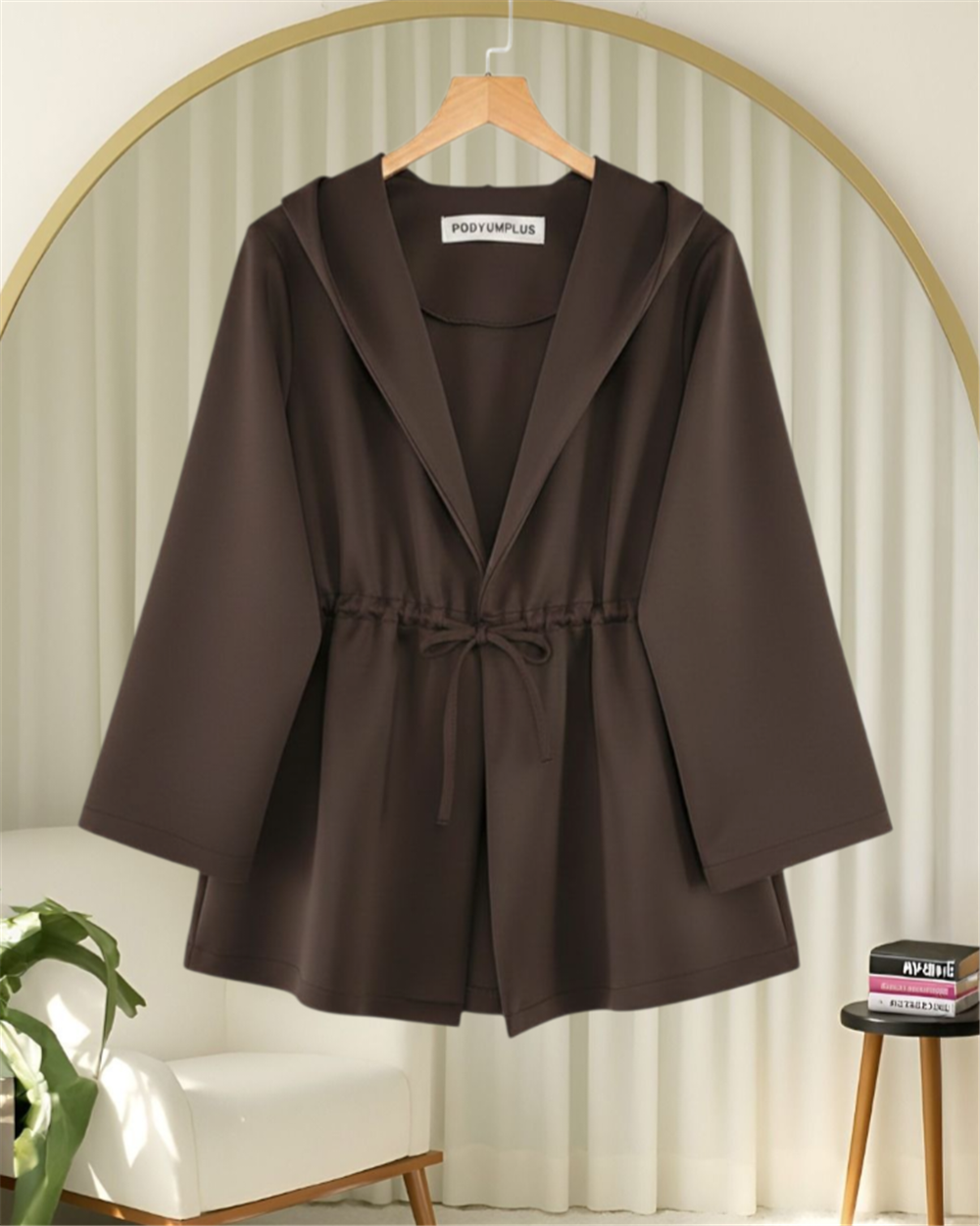 Önü Tünel Bağcıklı Scuba Kimono -K. Kahve-223-3066-R54