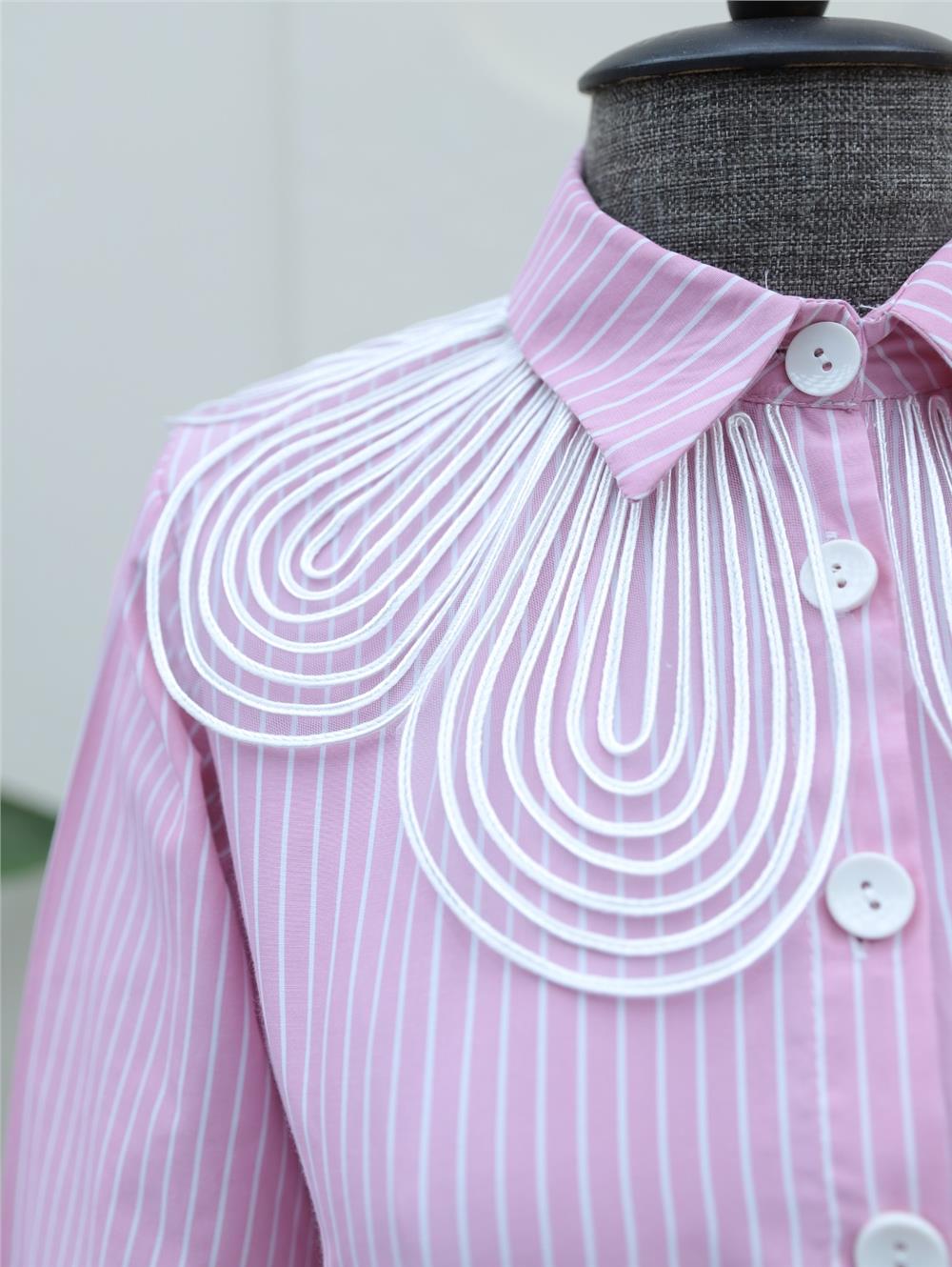 Organza Shirt Collar Striped Belted Dress -Pink-223-6265-R20