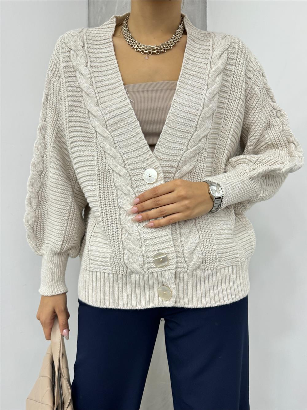 محبوك نمط سترة العربوي بأزرار -الحجر-384-500-R43