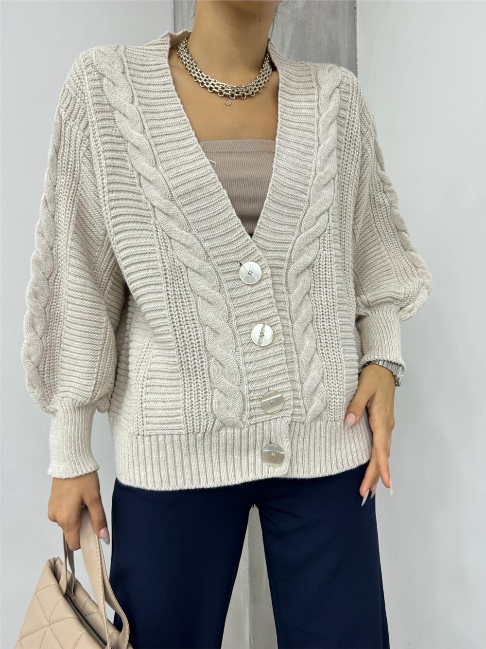 محبوك نمط سترة العربوي بأزرار -الحجر-384-500-R43
