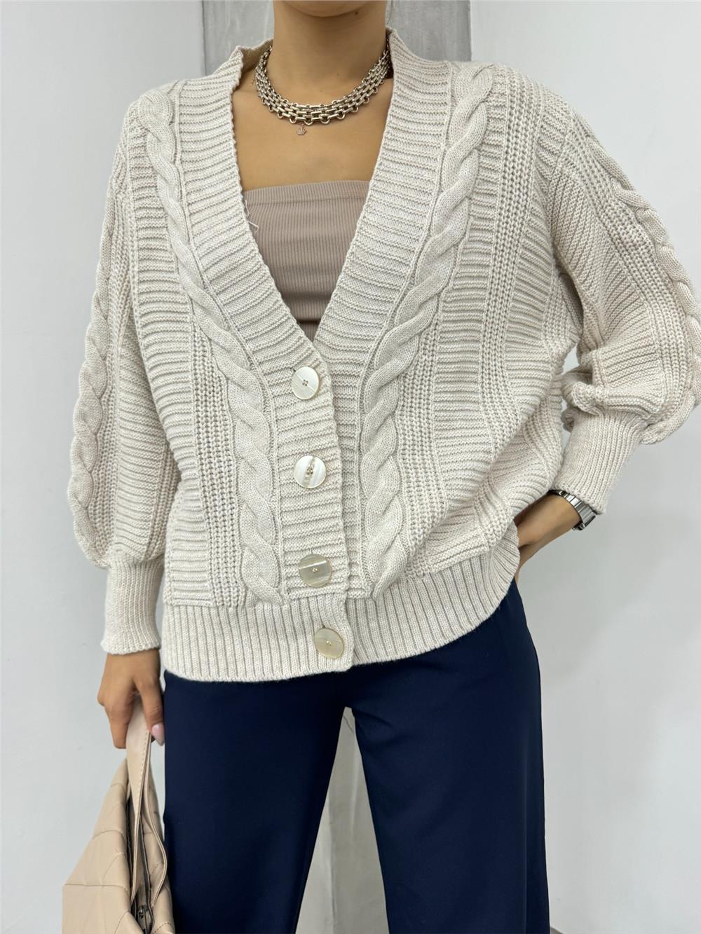 محبوك نمط سترة العربوي بأزرار -الحجر-384-500-R43