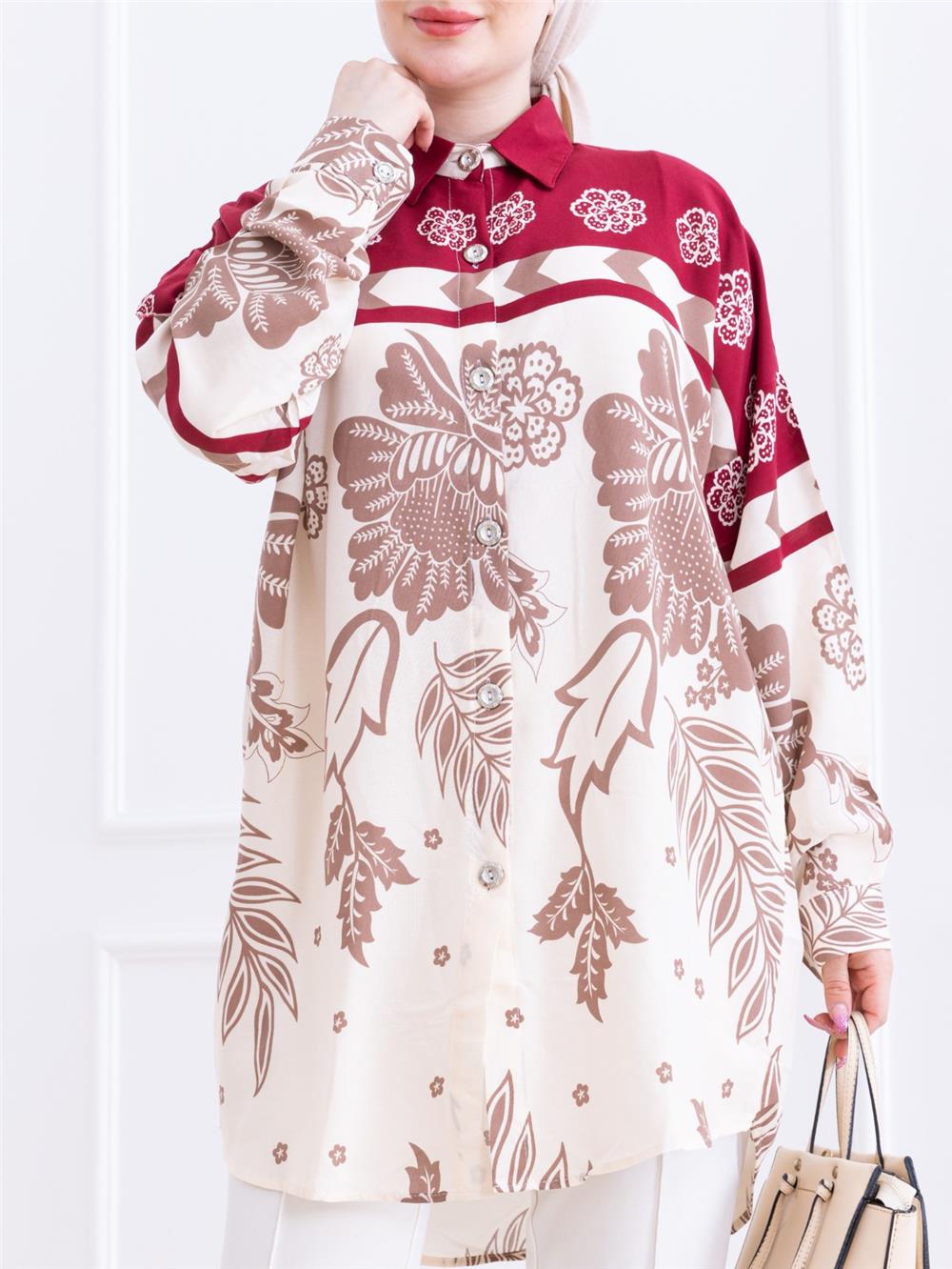 Oversize Oval Kesim Viskon Tunik -Bordo-199-2044-R04
