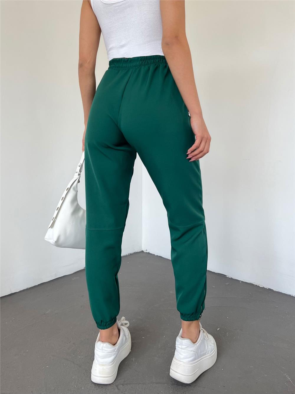 بنطلون بأرجل مطاطية وسحاب وجيوب كبيرة - زمردي-373-58239-R17