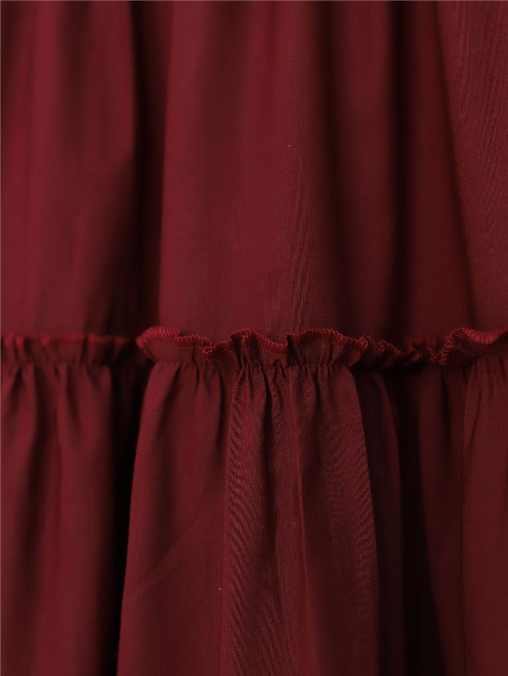 Parçalı Beli Lastikli Etek -Bordo-118-10046-R04