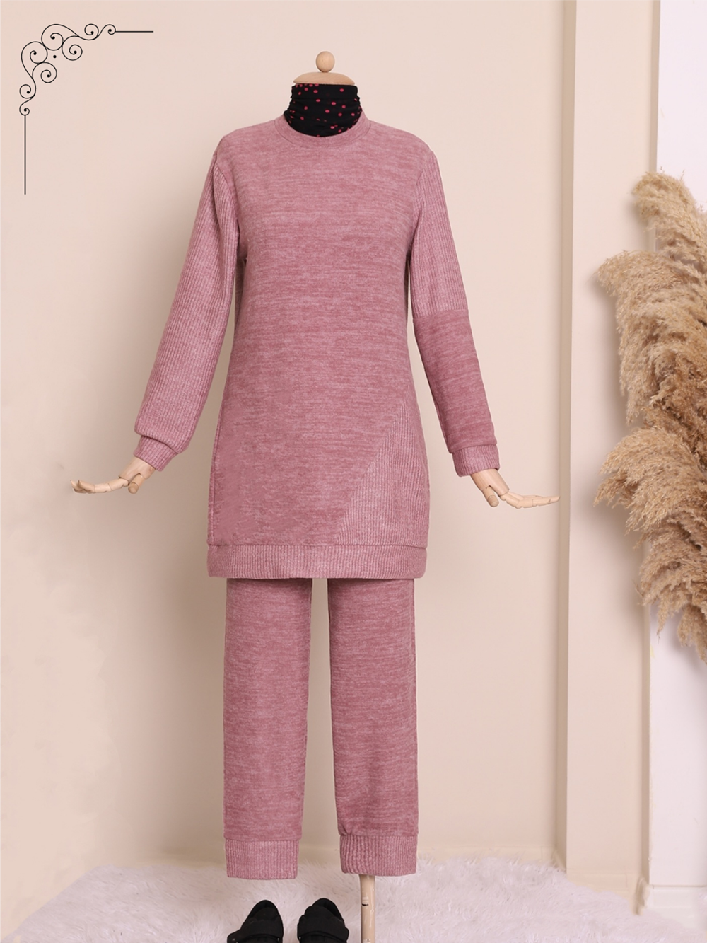 Piece Soft Fabric Winter Hijab Set - Powder-118-3085-R06