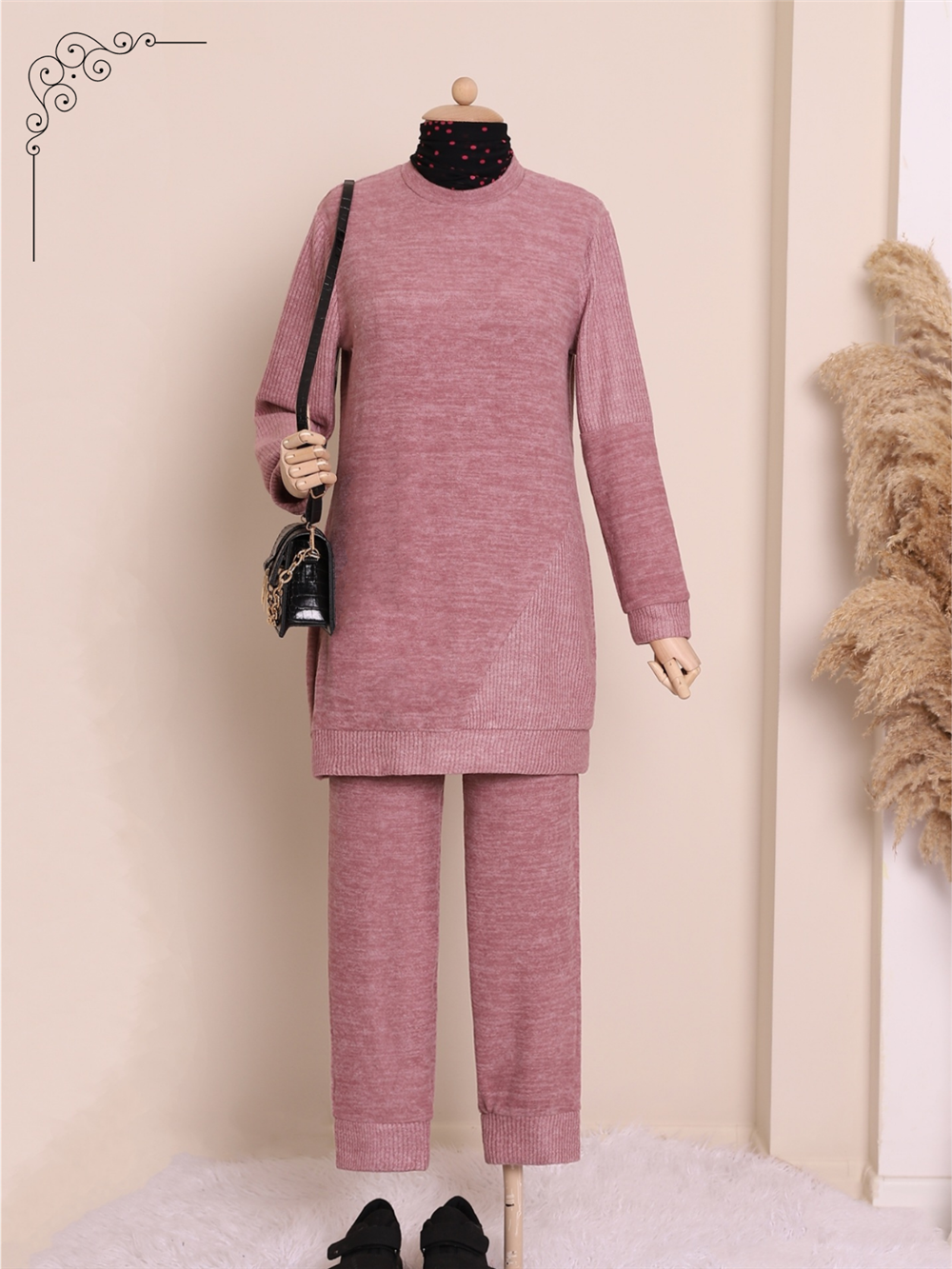 Piece Soft Fabric Winter Hijab Set - Powder-118-3085-R06