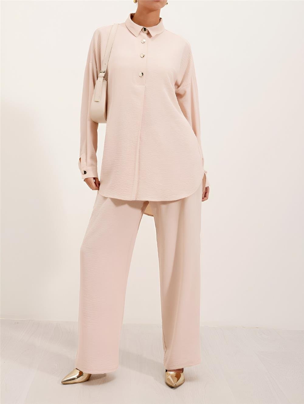 Polo Collar Ayrobin Suit with Snap Buttons - Beige-138-6631-R56