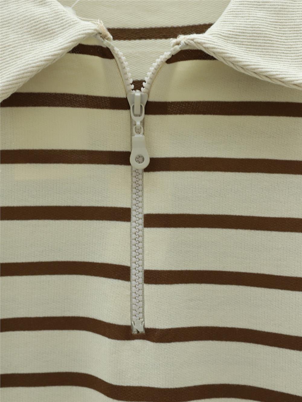 Polo Yaka Çizgili Yırtmaçlı Tunik -Kahve-349-6023-R15