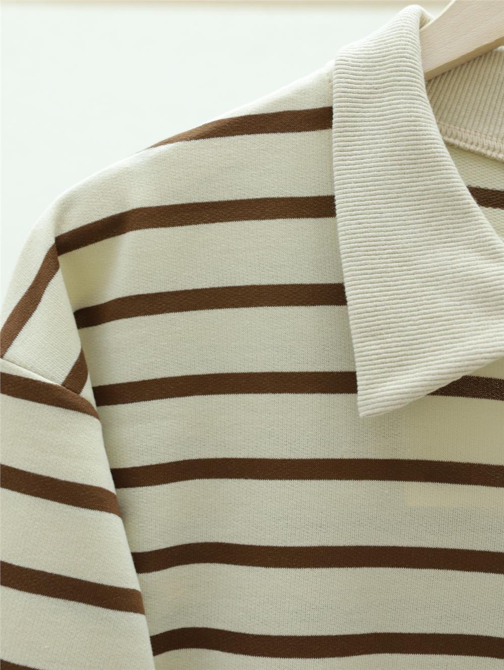 Polo Yaka Çizgili Yırtmaçlı Tunik -Kahve-349-6023-R15