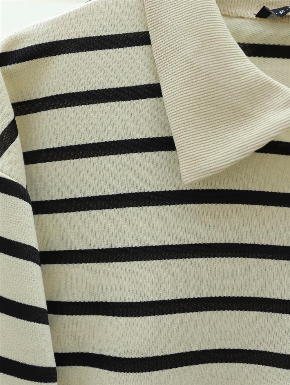 Polo Yaka Çizgili Yırtmaçlı Tunik -Siyah-349-6023-R01