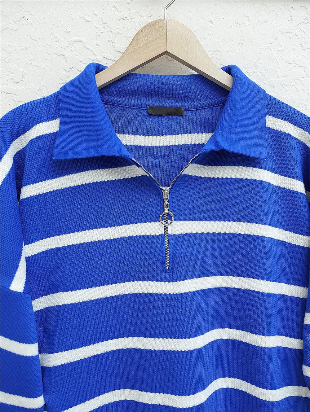 Polo Yaka Fermuarlı Triko Tunik -Saks-357-6184-R10