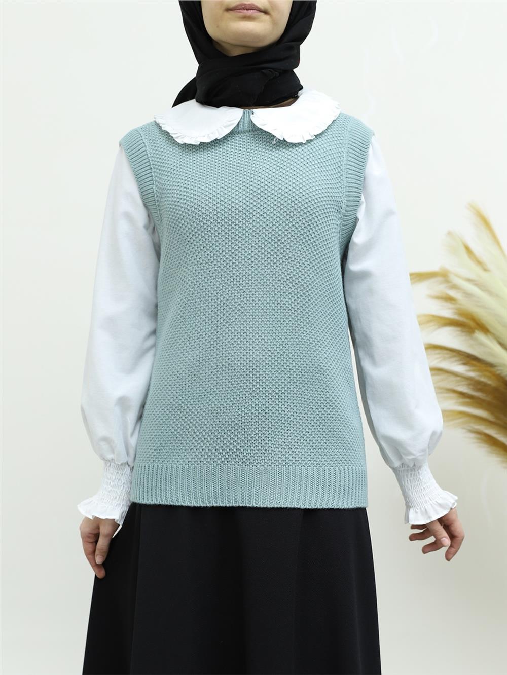Solid Brass Knitted Crew Neck Sweater -Mint-109-0644-R24