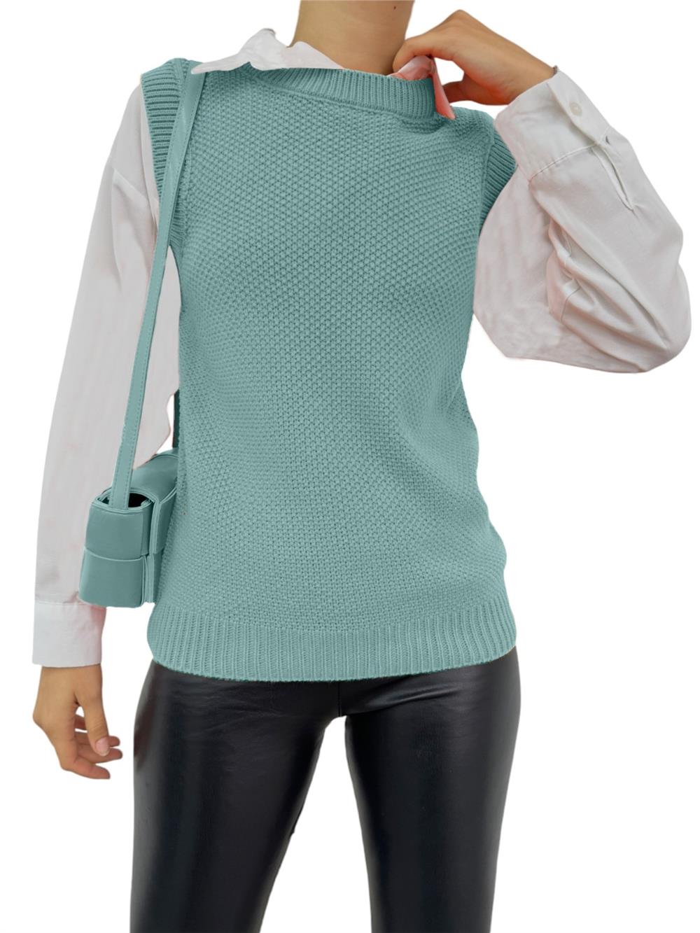Solid Brass Knitted Crew Neck Sweater -Mint-109-0644-R24