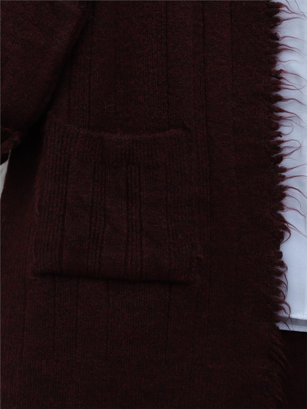 Tassel Detailed Pocket Knitted Cardigan - Claret Red-109-0767-R04