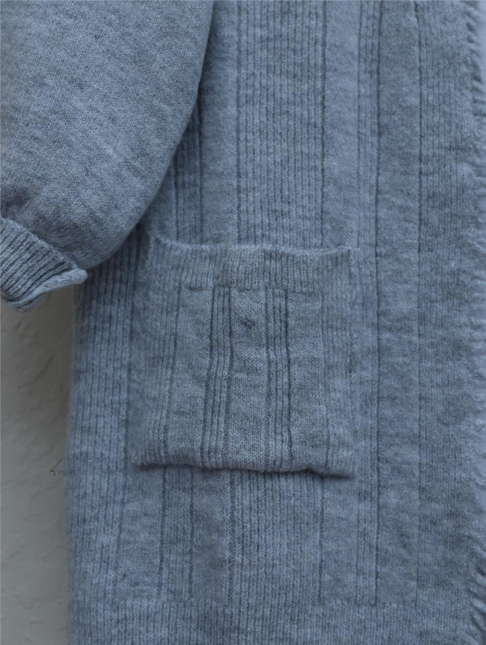 Tassel Detailed Pocket Knitted Cardigan - Gray-109-0767-R11