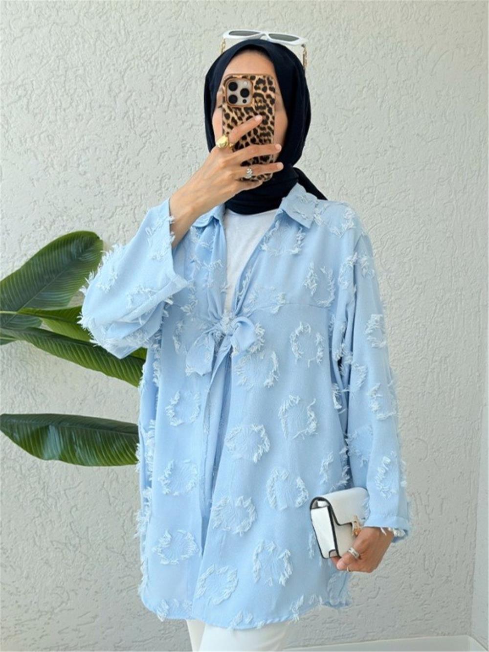 Püskül Detaylı Önden Bağlamalı Kimono -Bebe Mavi-307-2334-R32