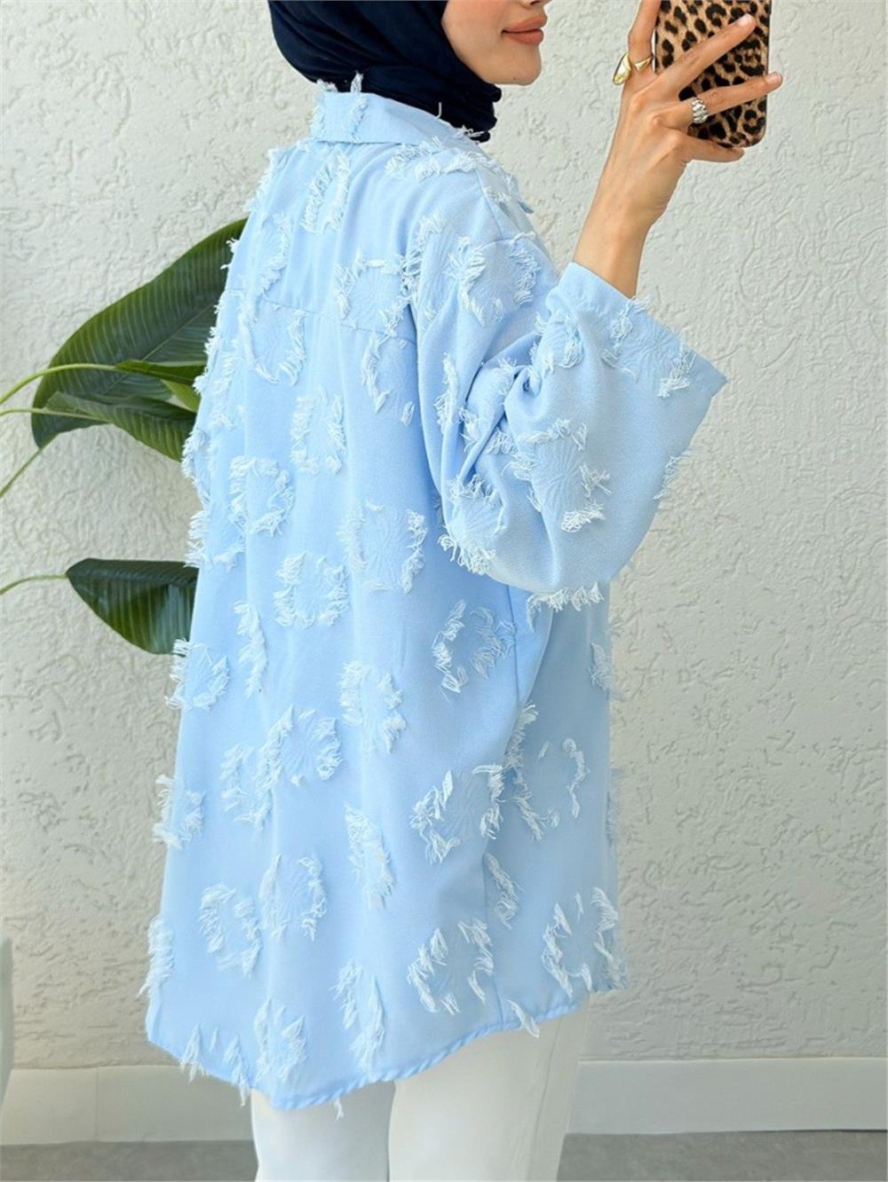 Püskül Detaylı Önden Bağlamalı Kimono -Bebe Mavi-307-2334-R32