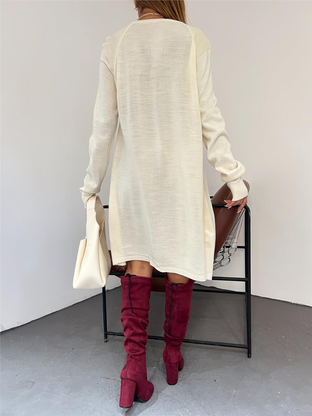 Raglan Sleeve Plain Knitwear Tunic - Cream-295-2100-R28