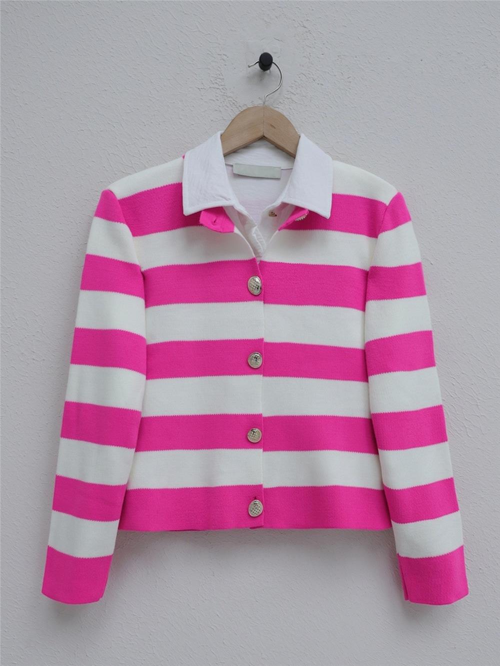 Ringelli Metal Buttoned Short Cardigan -Fuchsia-109-1032-R14