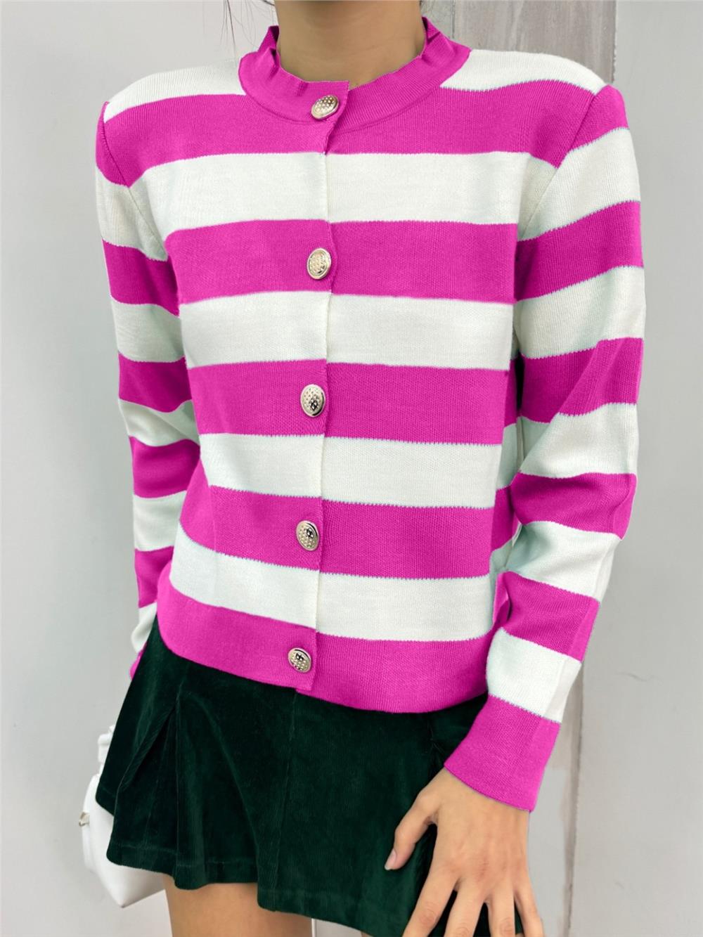 Ringelli Metal Buttoned Short Cardigan -Fuchsia-109-1032-R14
