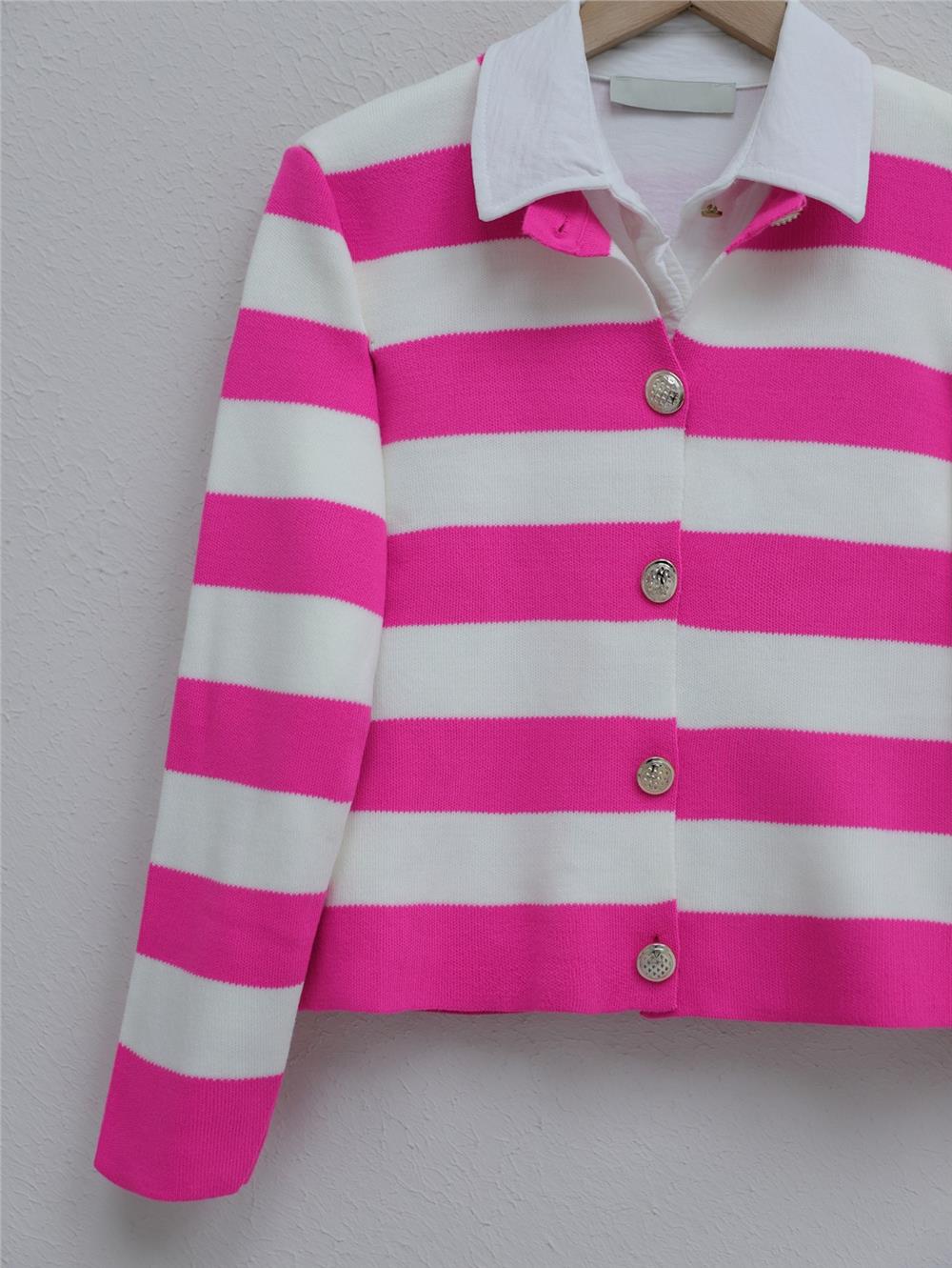 Ringelli Metal Buttoned Short Cardigan -Fuchsia-109-1032-R14