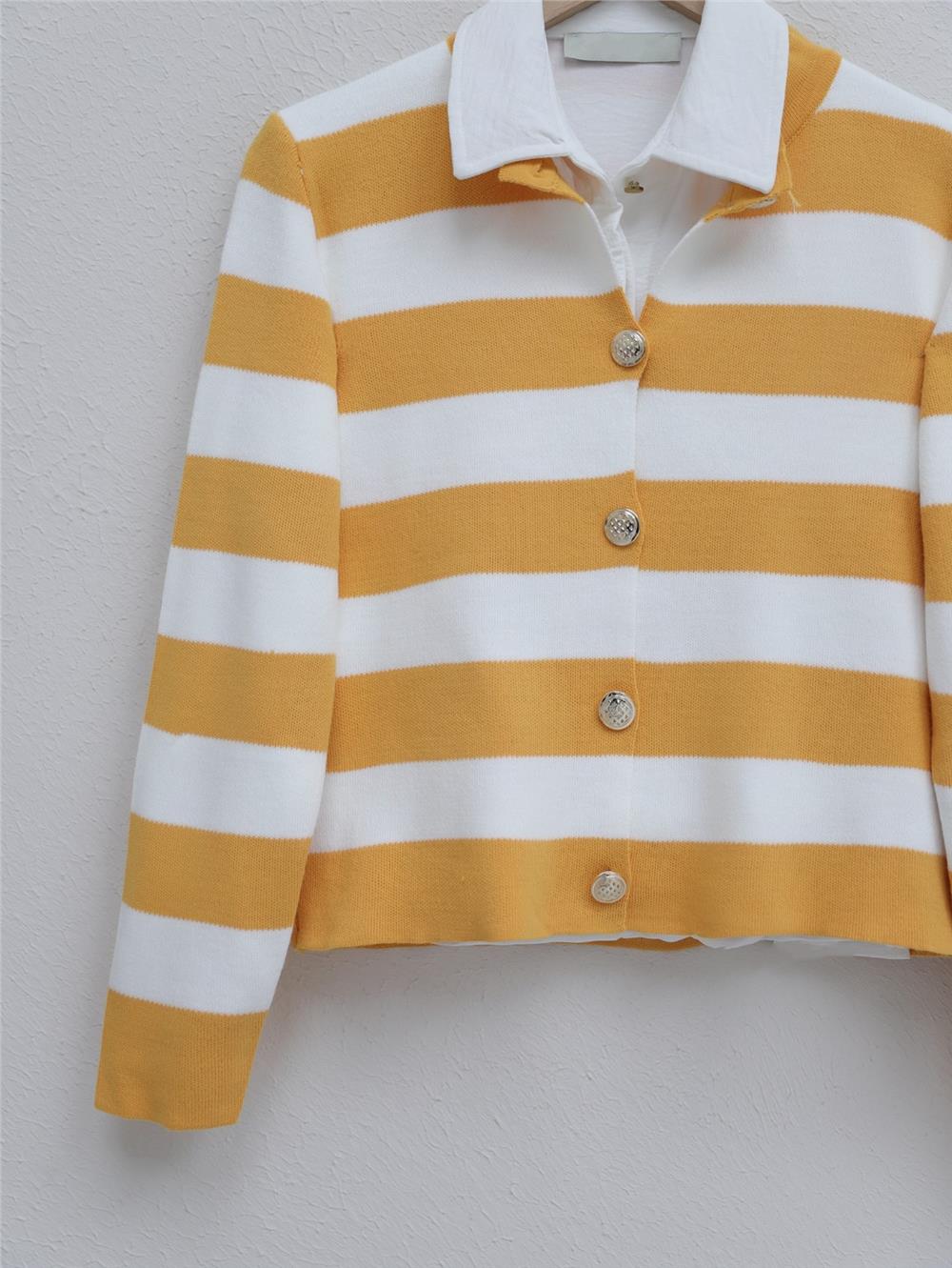 Ringelli Metal Buttoned Short Cardigan - Mustard-109-1032-R08
