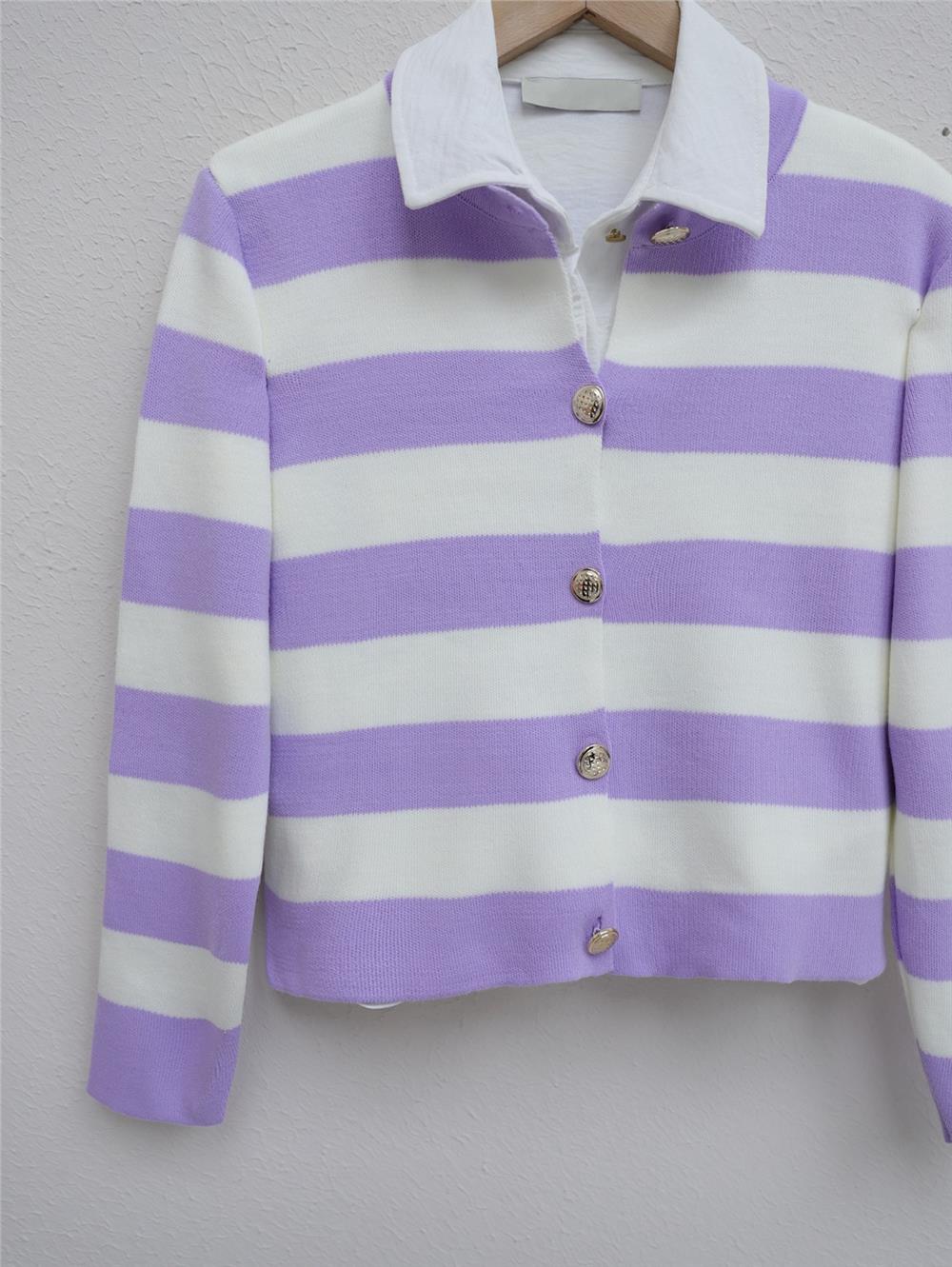 Ringelli Metal Buttoned Short Cardigan -Lilac-109-1032-R42
