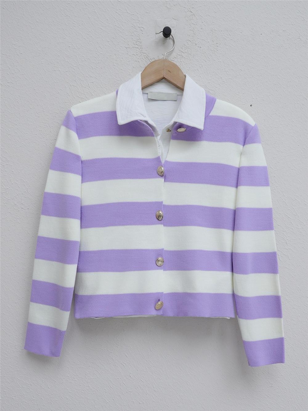 Ringelli Metal Buttoned Short Cardigan -Lilac-109-1032-R42