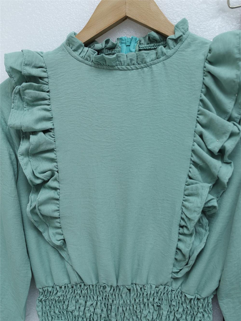 Ayrobin Blouse with Ruffles and Gathered Waist -Mint-349-2112-R24