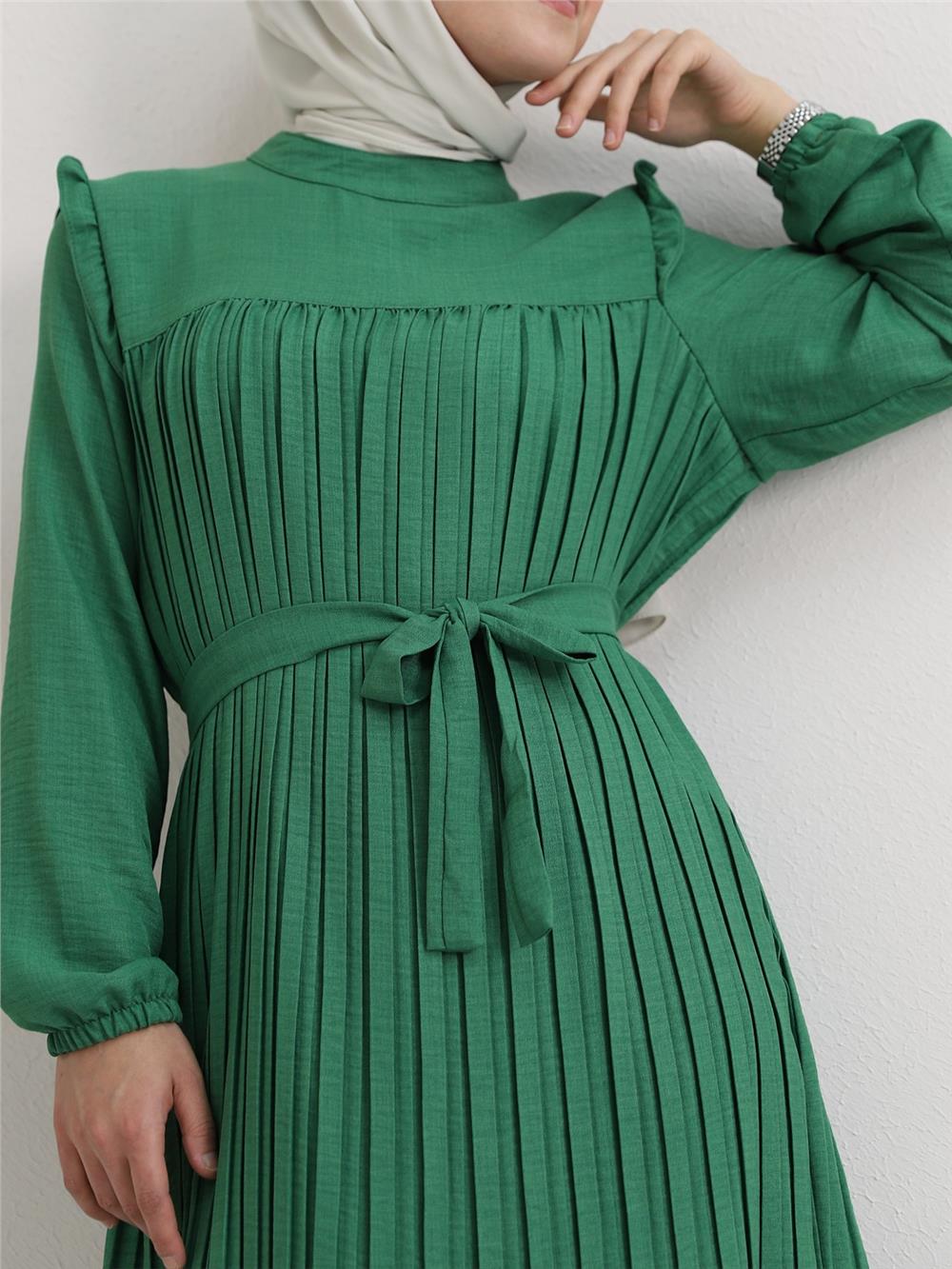 Yoke Pleated Waist Tied Double Suit - Green-197-359-R35