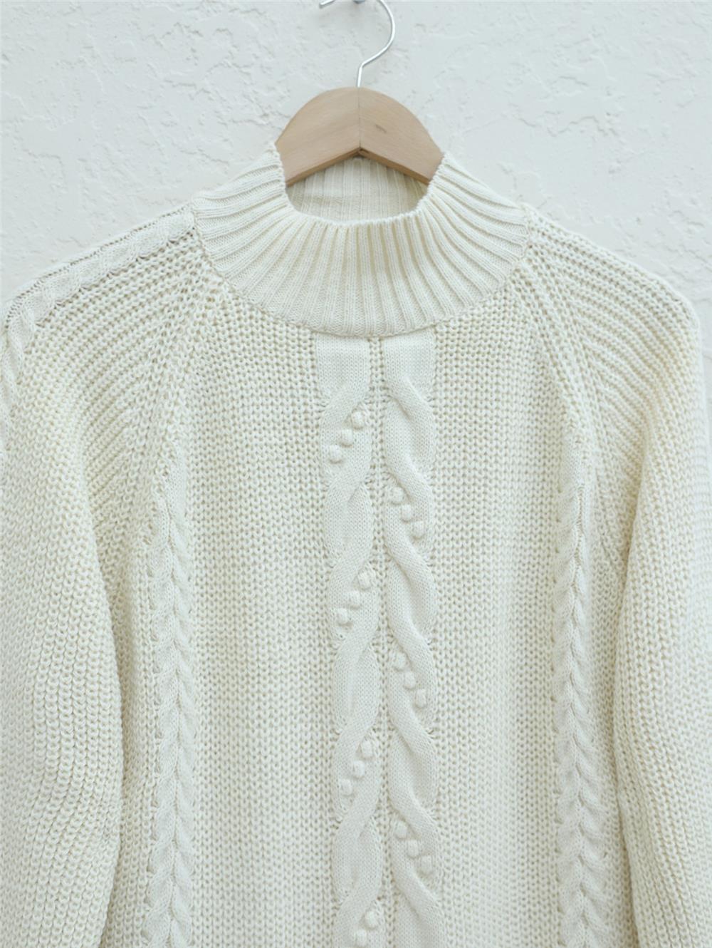 Braided Pompom Knitwear Tunic - Cream-109-0735-R28